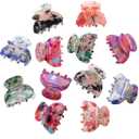 AWAYTR 12Pcs Small Hair Clips for Women Girls Acrylic Mini Claw Clips Cute Hair Jaw Claw for Hair Styling Accessories (Printed style)