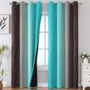 Estelar Textiler Brown and Teal Gradient Blackout Curtains for Bedroom, Ombre Thermal Insulated Noise Reducing Blackout Drapes for Living Room, Full Room Darkening Grommet Curtains, 52Wx84L, 2 Panels