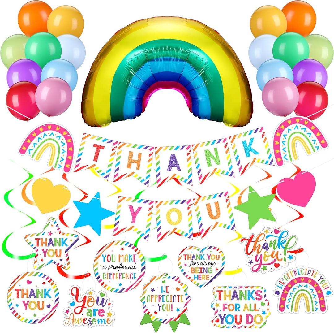Thank You Banner Thank You Sign Employee Appreciation Decorations Kit for Teachers Balloon Hanging Swirls Staff Banner Employee Appreciation Party Supplies Decorate
