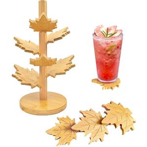 GLYHAOYIZHI 6Pcs Maple Leaf Coaster Tree Hand Polishing Wooden Trivets for Hot Dishes Drink Coasters for Kinds Cups, Small Pot