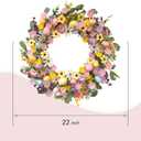 22 Inch Spring Wreath Front Door Wreaths with Colorful Eggs, Flowers and Berries for Easter, Spring Home, Porch, Wall, Party and Indoor Decoration