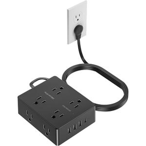 Surge Protector Power Strip, Olcorife Ultra Thin Flat Plug Extension Cord 5ft, 8 Outlets 4 USB Ports(1 USB C), Flat Wall Plug Outlet Extender, College Dorm Room Essentials, Black (5 FT)