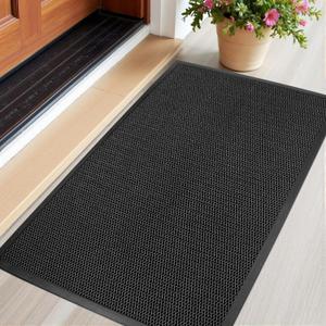 Azadx Indoor Outdoor Door Mat 23"x 35" Doormat for Entry Heavy Duty Front Door Mat Stretch Mesh Dirt Trapper Welcome Doormats Non-Slip Backing Entrance Mats for Home Commercial Floor Mats, Black Grey