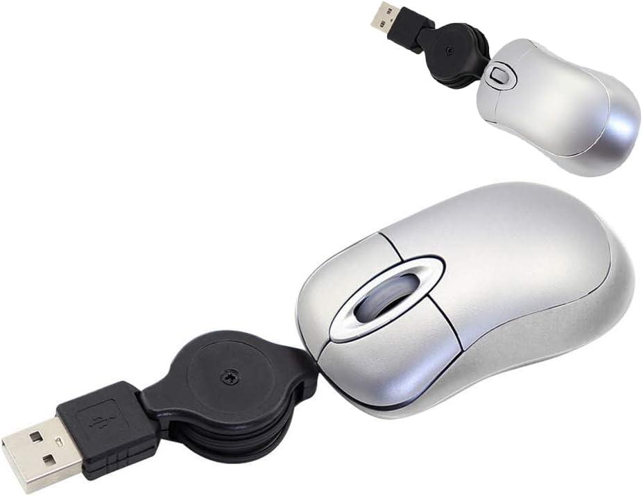 Wired Mouse Mini Small Travel Mice with Retractable Cable Portable Compact Pocket Tiny Handheld Little Optical USB-A Mouse for Laptop PC Computer Macbook Kids Girl Boy Women Men Small Hands Gift (Silver)