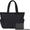 Quilted Tote Bag for Women, Medium Puffer Tote Bag Work Quilted Handbags for Valentines Birthday Gifts (Bk)