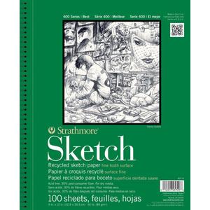 Strathmore 400 Series Sketch Pad, Recycled Paper, 9x12 inch, 100 Sheets - Artist Sketchbook for Drawing, Illustration, Art Class Students