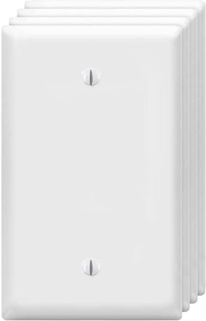 Blank Wall Plates 1-Gang blank Switch Outlet Electrical Cover Plate Unbreakable Thermoplastic Faceplate for Light Receptacle Outlet Switch, White (4 Pack)