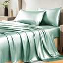 CozyLux Satin Sheets King Size Sheet Set - 4 Piece Silky King Sheets, Luxury Aqua King Bed Set with Smooth and Soft Microfiber, Includes 1 Fitted Sheet, 1 Flat Sheet and 2 Pillowcases