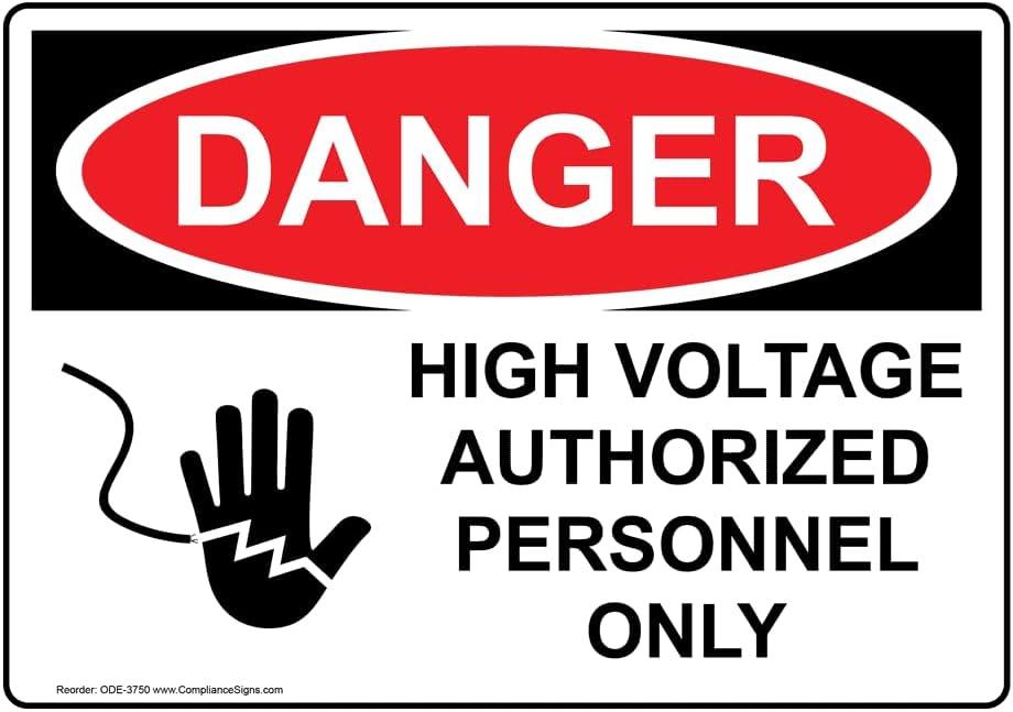 ComplianceSigns.com DANGER High Voltage Authorized Personnel Only OSHA Safety Label Decal, 5x3.5 in. Vinyl 4-Pack for Restricted Access Electrical