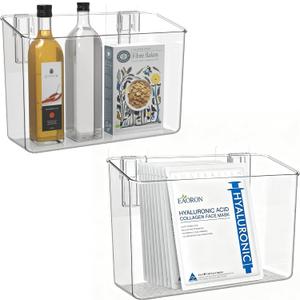 Vacane 2 Pack Plastic Adhesive Mount Over Cabinet Door Organizer, Wall Organization Container Makeup Organizer Hanging Basket Bins for Kitchen, Pantry, Craft Room, Office, Space Saving Holder (Large)