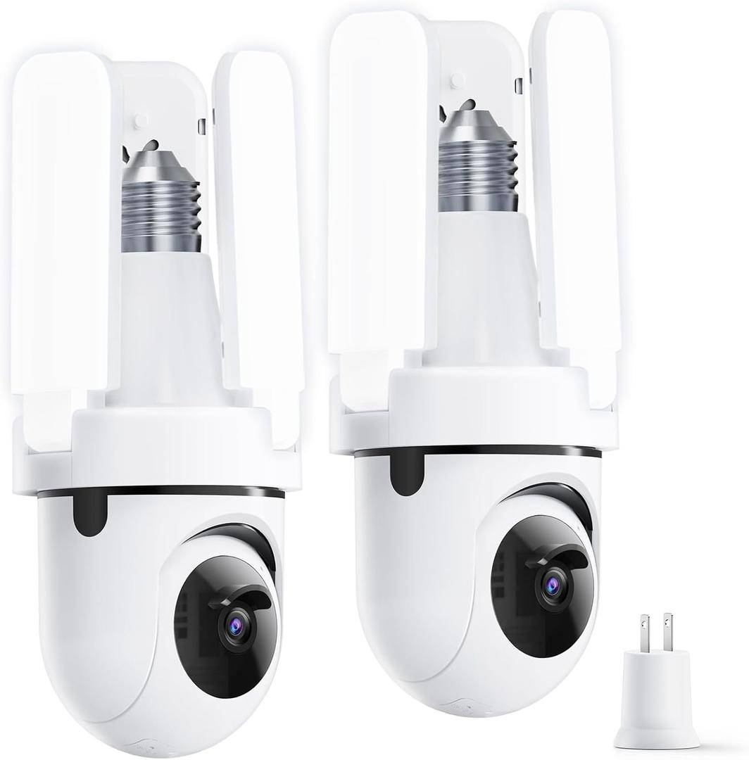 FOSCAM Light Bulb Camera, 3K Auto Tracking 360 PTZ Security Cameras Wireless Outdoor Indoor, Dimmable LED Bulb, Color Night Vision, Motion Detection, Auto Cruise, Works w/Alexa/Google Assistant 2PCS