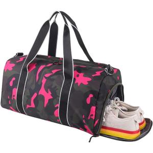 Kids Overnight Duffle Bag Girls Boys Sports Gym Bag with Shoe Compartment Wet Pocket Camouflage travel bag (Ping)