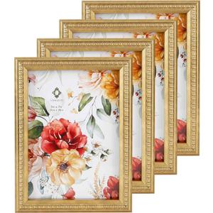 Concepts 5x7 Set Of 4 Gold Ornate Beaded Resin Picture Frames With HD Clear Glass, Extra Durable Photo Frames - Display Wallhung/Tabletop Vertically Or Horizontaly