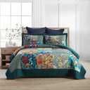 Autumn Dream Cotton Bedspread Quilt Sets Reversible Bedding Coverlet Sets Comforter, Vintage Floral Patchwork Turquoise Bedspread, Queen Size