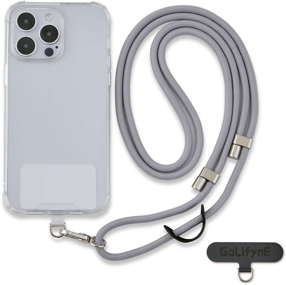 Universal Phone Lanyard, Anti-Theft Crossbody Strap for iPhone 17 Pro Max and Most Smartphones, Adjustable Cell Phone Neck Holder w/ 2 Non-Adhesive Tether Tabs for Men and Women, Grey/Silver