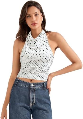 SUUKSESS Women Halter Backless Tank Tops Sexy Cowl Neck Summer Going Out Cami Tops L