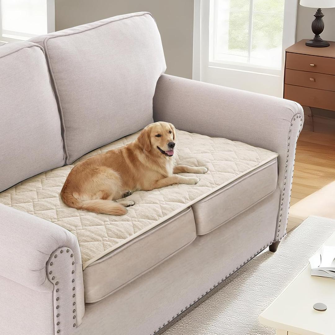 H.VERSAILTEX Couch Cover Chenille Pet Fuzzy Sofa Covers for 2 Cushion Couch Anti Slip Washable Sofa Slipcovers with Strap Soft Couch Protector Cover for Dogs Cats Kids(27.6" x 59", Ivory)