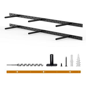 2pcs Floating Shelf Bracket Heavy Duty Floating Mantel Bracket Black Metal Decorative Floating Shelf Hardware Hidden Shelving Mounting Brackets (34X8X1)