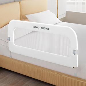 Deeteck Bed Guard Rail for Toddlers - 47" Adjustable Heights & Folding up Portable Bed Railing for Baby - Toddler Bed Rails Guard for Crib, Twin, Bunk,Full Size, Queen & King Bed (White)