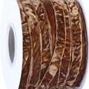 2 x MAYREEL 3/8 Inch Brown Crushed Velvet Ribbon Mahogany Vintage for Flower Bouquets Wedding Invitations Crafts Gift Wrapping Christmas Decorations Party 25 Yards