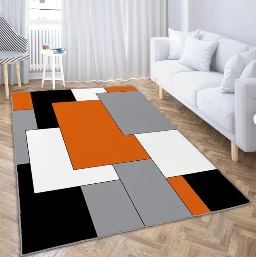 Ansouyi Orange Gray Non-Slip 5x7 ft Area Rugs, Washable Rug Carpet for Living Room, Abstract Color Block Geometric Home Decor Rugs for Game Room Classroom Bedroom Dining Kindergarten Room