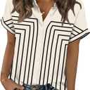 Zeagoo Short Sleeve Summer Tops for Women Casual Button Down Shirts Solid/Striped Business Work Blouses (White, S)