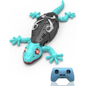 Rc Wall Climbing Gecko Toys for Kids Age3+, Blue Wall Crawler Gecko,Remote Control Electric Lizard with Led Glowing Eyes,Cool Christmas Birthday Gifts for Boys Girls Teens Ages 3 4 5 6 7 8 9 10+