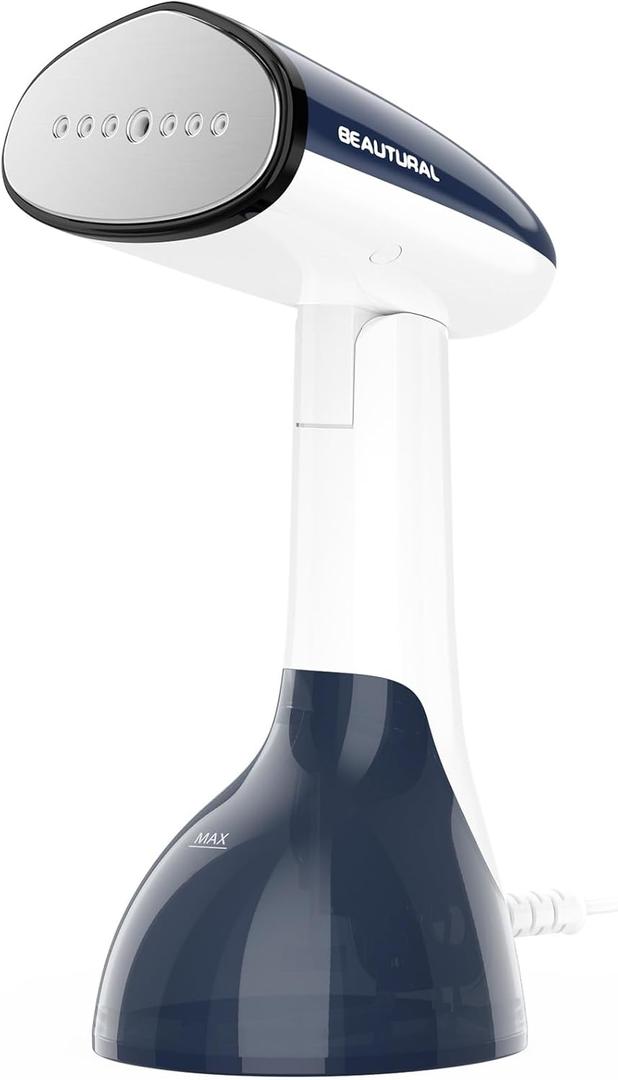 BEAUTURAL Steamer for Clothes, Portable Handheld Garment Fabric Wrinkles Remover, Aluminun Heating Plate, 35-Second Fast Heat-up, Large Detachable Water Tank (Only for 120V), Blue