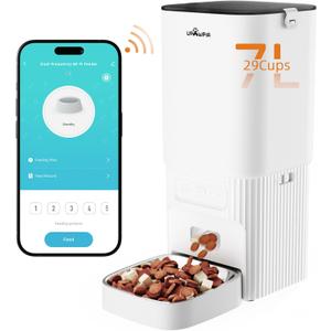 Automatic Cat Feeder 7L/29Cup Automatic Dog Feeder 5G/2.4G WiFi Programmable Cat Food Dispenser APP Remote Feed 15 Meal 50 Portion Dog Food Dispenser 10s Voice Record with Desiccant Bag