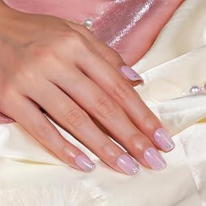 Frinail Press On Nails for Women 30Pcs 15 Sizes, Shimmery Pearl Short Square Fake Nails Kit, Shimmery Pink Glue On Nails, Artificial Nails with Glue for Narrow Short Wide Flat Nail Beds