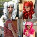 Adequate Long Curly Pink Lolita Wig 2 Ponytails Clip on Cosplay Wig for Women Anime Party Halloween Costume (Pink)