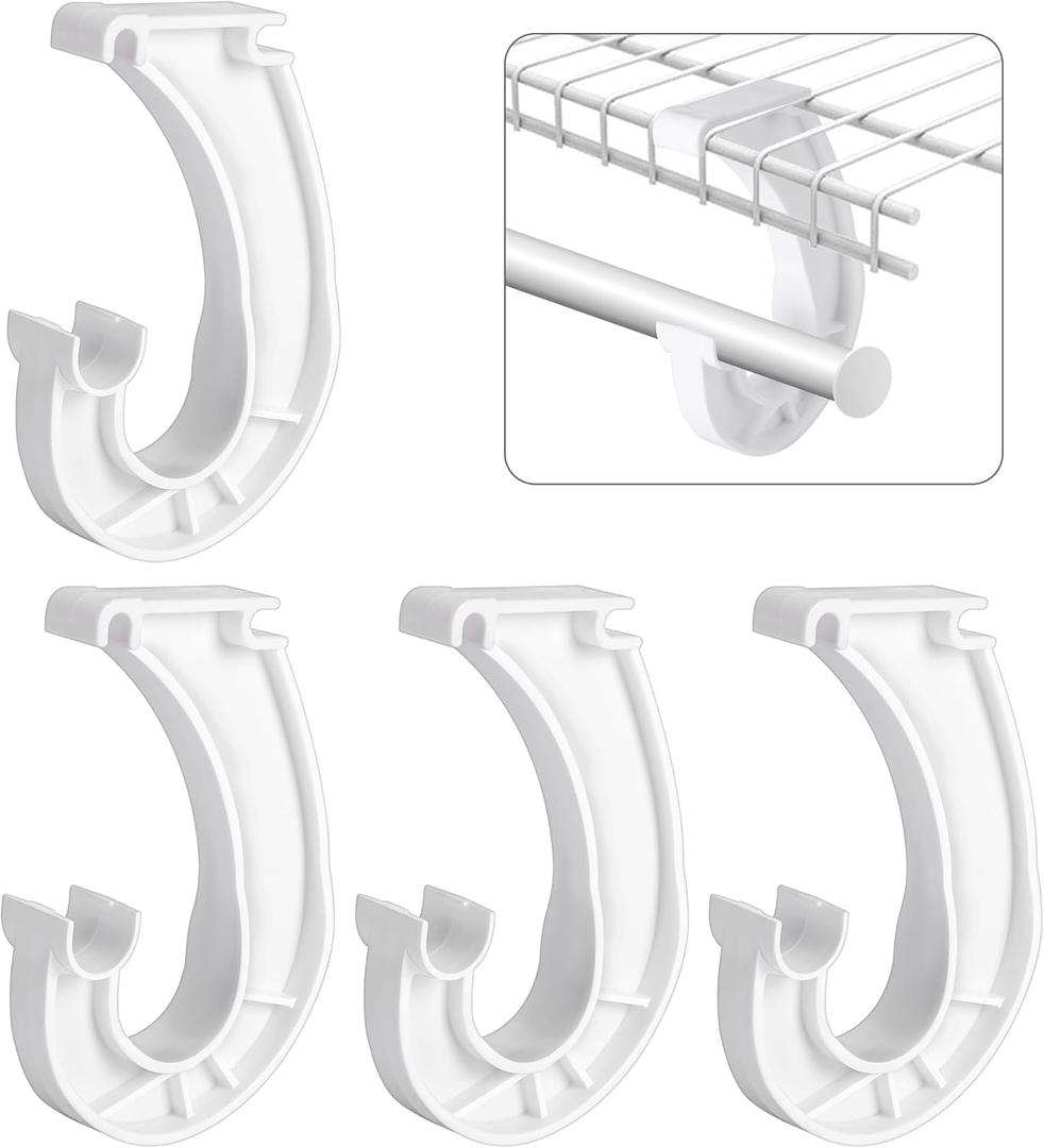 moonoom 4Pcs Hanging Closet Rod Support,3/4 Closet Shelf Rod Holder,Sturdy J-Shaped Closet Brackets for Hanging Clothes,Cabinets Storage and Curtain