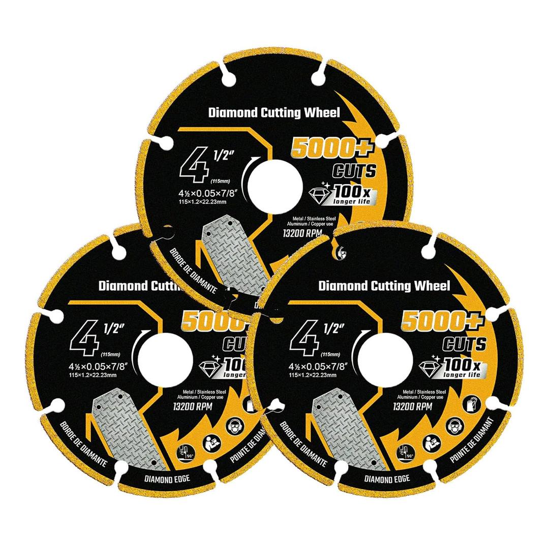 4 1/2 Inch Cut Off Wheel Diamond Cutting Wheel 4 1/2 Inch with 7/8" Arbor, Angle Grinder Cutting Disc for Metal with 5000+ Cuts on Rebar, Steel, Iron and INOX