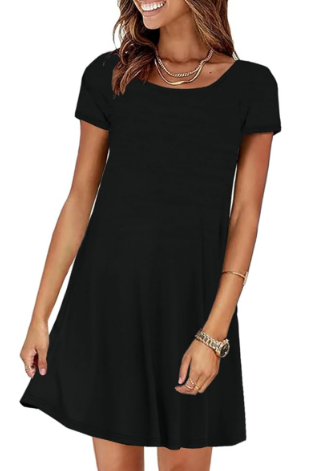 Women's Casual Loose Plain Pleated Long Dress Short Sleeve Midi Dresses Size L
