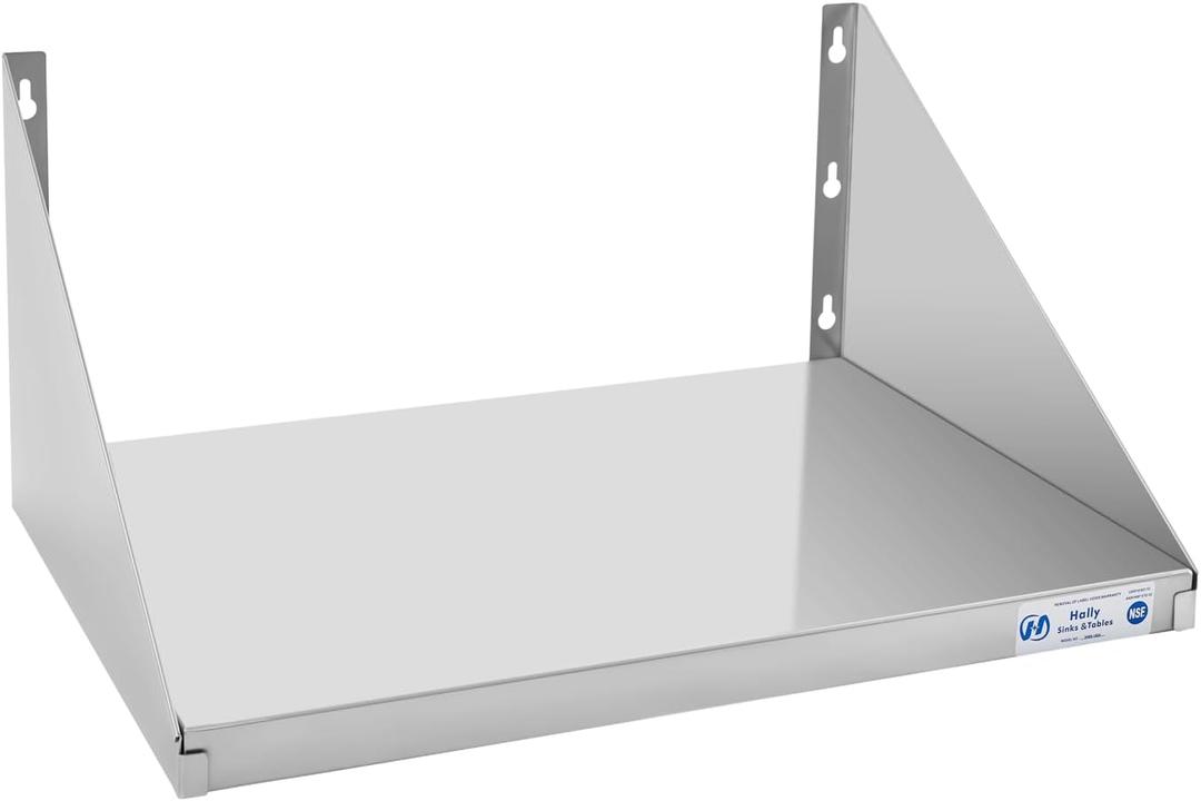 HALLY Stainless Steel Microwave Shelf 18"x24" 185 lb, NSF Commercial Heavy Duty Metal Appliance Wall Mount Floating Shelving for Restaurant, Kitchen, Bar, Home and Hotel (18''x24'')