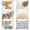 Pinkunn 6 Pcs Boho Makeup Bag Canvas Sunshine Cosmetic Pouch Zipper Cute Large Cosmetic Bag for Purse Preppy Makeup Organizer Travel Pouch for Women Girl, 6 Style