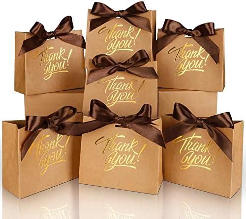 DOYIDE 58 Pack Small Thank You Gift Bags, 4.5x1.8x3.9in Party Favor Bags Boxes with Bow Ribbon, Small Paper Gift Bags with Gold Foil Printed, Mini Candy Treat Bags for Birthday Wedding Party Holiday