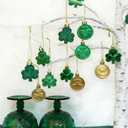 St. Patrick's Day Ornaments Set - 30 Pcs Shamrock & Top Hat Decorations with Pre-Attached Hanging Strings for Easy Setup - Green & Gold Holiday Decor (Round Shamrocks)