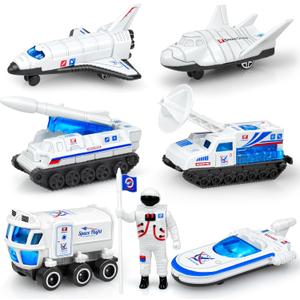 7PCS Diecast Space Toys with Astronaut Figure, 1:64 Scale Rocket Ship, Explore, Space Shuttle Toys for Kids 3-5 6 7 8 Spaceship Rocket Toy Playset for Boys Birthday Easter Gifts