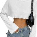 WDIRARA Women's Boat Neck Long Sleeve T-Shirts Drop Shoulder Tee Loose Crop Tops (White, S)