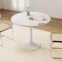 27.5" White Round Dining Table - MDF Top & Metal Pedestal Base - Modern Accent Table for Small Spaces, Kitchen, Dining Room & Living Room, 27.5"D x 27.5"W x *29"H
