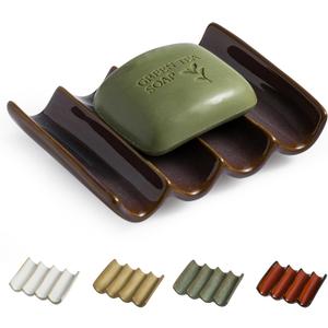 Ceramic Bar Soap Dish and Savers for Bathroom, Shower and Kitchen, Japanese Self Drain Soap Holder, Purple (Fluted)