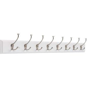 Franklin Brass Tri-Hook (1-Pack) 45" Coat Rack Wall Mount Pure White Hat Rack with 8 Hooks Hanging Hook Rail for Clothes, Towels, Purses, Bags, Kitchen, Entry, Closet Organization R33646K-PMN-R