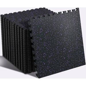 SUPERJARE 0.56'' Thick 12 Pcs 48 Sq Ft Rubber Top Exercise Equipment Mats, High Density EVA Foam Mats with Rubber Top, Interlocking Gym Flooring for Home Gym, Protective Workout Mat, Black/Purple