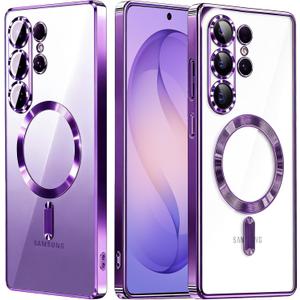 for Samsung Galaxy S26 Ultra Case with Magnetic(2026).Phone Cover Clear Back Plating Metallic Glossy[Full Camera Lens Protection].Slim Thin Soft Shockproof Case for S26Ultra 6.9" (Purple)