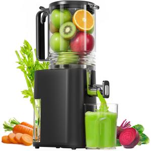 Cold Press Juicer, 5.5" Wide Feed Chute Juice Machine, High Juice Yield, Slow Masticating Juicer for Whole Vegetables & Fruits, Concealed Pulp Container Design for Aesthetic Appeal and Practicality