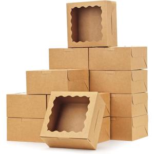 Moretoes 15pcs Cookie Boxes with Window, 6x6x3in Brown Bakery Boxes for Treats, Small Cake, Desserts, Donuts, Pastry