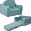 Comfy Toddler Chair for Kids, 2-in-1 Toddler Soft Plush Couch Fold Out, Convertible Kids Couch to Lounger, Baby Sofa for Boys and Girls, Blue