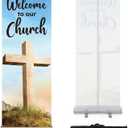 Ceenna 24 x 63 Inch Welcome to Our Church Banner, Religious Retractable Banner with Aluminum Silver Stand Fast Setup and Tear Down Pop up Display Sign with Bag for Church Sunday School Event