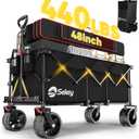 Sekey 48''L Collapsible Foldable Extended Wagon with 440lbs Weight Capacity, Heavy Duty 300L Folding Utility Garden Cart with Big All-Terrain Beach Wheels & Drink Holders. Black